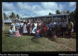'Australia and New Zealand bus groups at OHS [Onesua High School?], Vila'