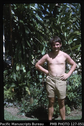 'John Baker in garden of 30 Beach Road, Suva, Fiji'