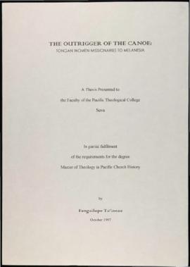 The Outrigger of the Canoe: Tongan Women Missionaries to Melanesia
