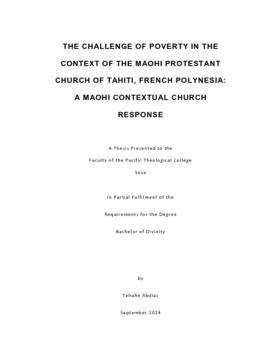 The Challenge of Poverty in the Context of the Maohi Protestant Church of Tahiti, French Polynesi...
