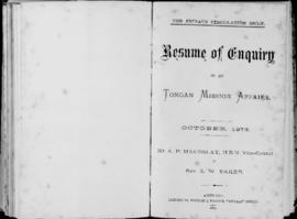 'Resume of Enquiry in re Tongan Mission Affairs October 1879. Mr A.P. Maudslay, HBM Vice-Consul v...