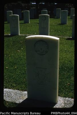 "Headstone, Bomana War Cemetery (Victoria Cross winner in foreground)"