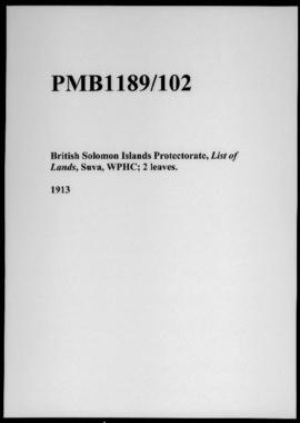 British Solomon Islands Protectorate, List of Lands, Suva, WPHC; 2 leaves