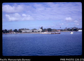 'American Wharf and Dateline Hotel seen from offshore, Tonga'