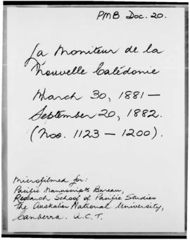 Le Moniteur de la Nouvelle Caledonie Noumea: Imprimerie du Gouvernement, no.1123-1129