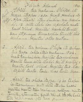 Diary, in Tahitian, Mangarevan and English, kept on Flint Island, 1890-1891