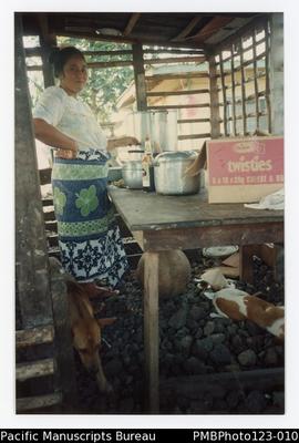 Sivao (wife of a school teacher) at Uesiliana College preparing sapasui (samoan chopsuey) in the ...