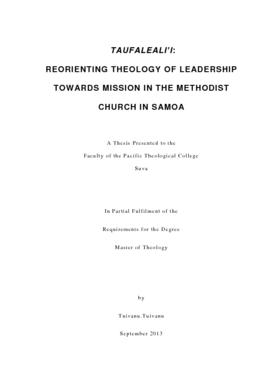 Taufaleali'i: Reorienting Theology of Leadership Towards Mission in the Methodist Church in Samoa