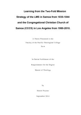 Learning from the Two-Fold Mission Strategy of the LMS in Samoa from 1830-1844 and the Congregati...