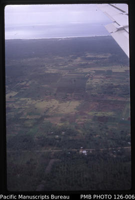 'Aerial view of farmed land on Tongatapu between Liahona and Atele, Tonga'