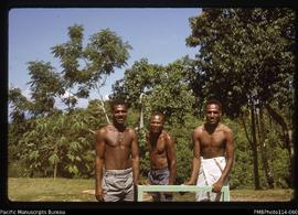 'Peter, Tini and Michael, 'houseboys' for VSOs, Honiara'