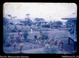Lae [view of garden and houses, Morobe District]