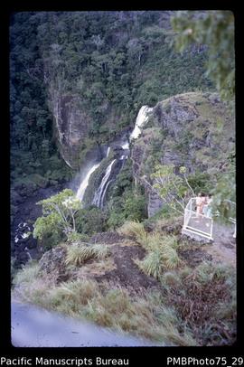 Rona [Rouna] Falls [from above lookout; women with children] Port Moresby [Central District]