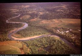 'Aerial view of Betikama SDA [Seventh Day Adventist] mission school and the Lunga River, Guadalca...