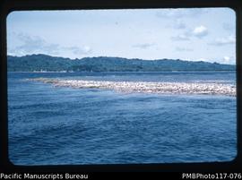 'Passing coral reef as we enter South West Bay at low tide near Ten Stick Island. Mission area to...