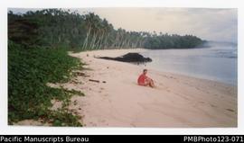 Richard Arbon at Tafua Tai village beach before it destruction by Cyclone Val. Savaii