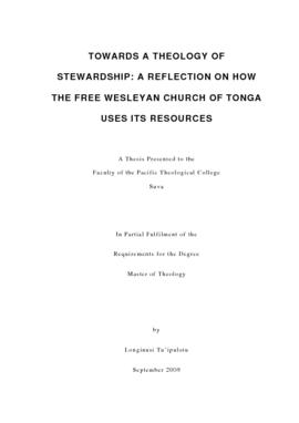 Towards a Theology of Stewardship: A Reflection on How the Free Wesleyan Church of Tonga Uses its...