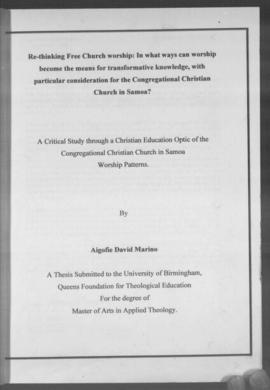 A Critical Study through a Christian Education Optic of the Congregational Christian Church in Sa...