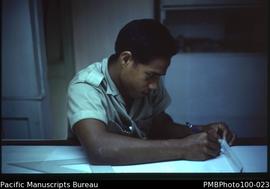 "Tuen Iotia from Gilbert Islands, trainee draftsman, Survey Drafting School, Honiara"
