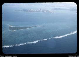 [Aerial view of coral barrier and islets. Probably north of Noumea, around Paita to Tontouta.]