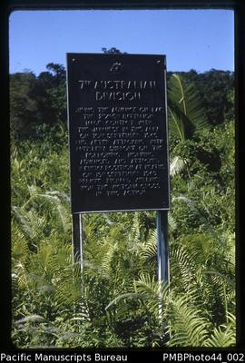 [Memorial sign marking military action of 7th Australian Division]