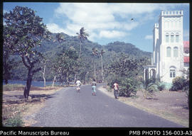 Road towards Falefa Falls, past the Congregational Church, Upolu, Samoa