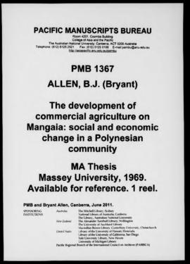 The development of commercial agriculture on Mangaia: Social and economic change in a Polynesian ...