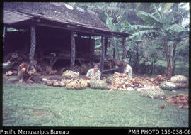 Tongi and wife preparing coconut for drying, Upolu, Samoa