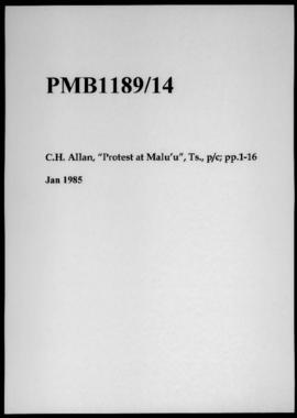 C.H. Allan, “Protest at Malu’u”, Ts., p/c; pp.1-16