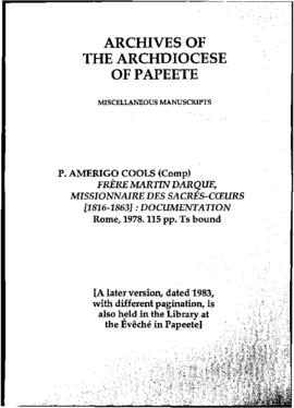 Frère Martin Darque, missionnaire des Sacré-Coeur [1816-1863]: documentation