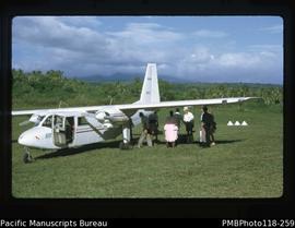 'Air Melly - Assembly delegates return from Tanna. Nine seat norman Islander Air Melanesiae.'