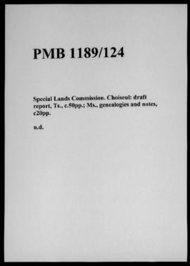 Special Lands Commission. Choiseul: draft report, Ts., c.50pp.; Ms., genealogies and notes, c20pp.