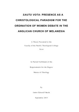 Sautu Vota: Presence as a Christological Paradigm for the Ordination of Women Debate in the Angli...
