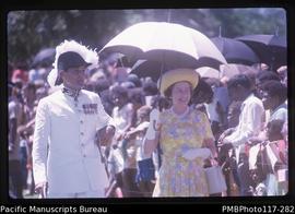 'Queen close up with Mr de Bowlay (British Resident Commissioner)'