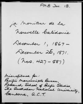 Le Moniteur de la Nouvelle Caledonie Noumea: Imprimerie du Gouvernement, no. 427-433