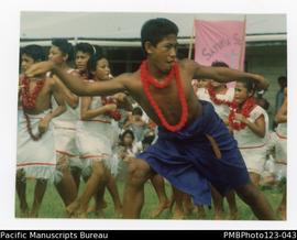 Competitor Falemaii of Vaega village, at the district Methodist Sunday School marching competitio...