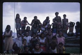 'Nigel Finn, VSO volunteer with Gilbertese children, Wagina Island'