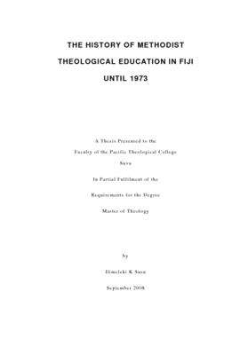 The History of the Methodist Theological Education in Fiji Until 1973