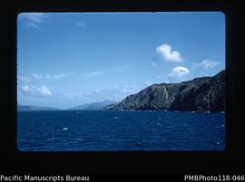 'Looking north through passage between New Caledonia and some islands en route, New Hebrides'