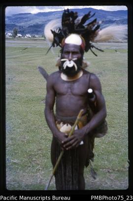 Mt Hagen [portrait of man wearing “bilas” - kina shell, nose piece including shell and pig tusks,...
