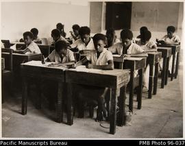 Children studying at desks