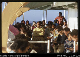 'Tongan passengers on after deck of MV Olovaha, Tonga'