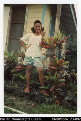 June (Tautino's cousin) outside the Uesiliana College compound house provided for Richard as a mi...