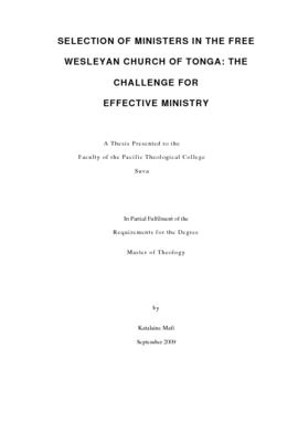 Selection of Ministers in the Free Wesleyan Church of Tonga: The Challenge for Effective Ministry