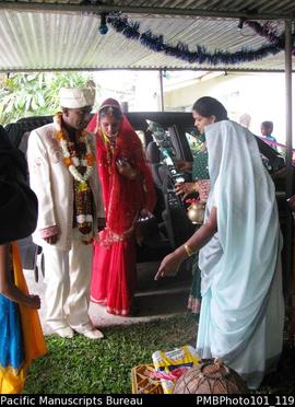 [Suva Wedding Mahen and Savita greeted by relatives at Mahen's house]
