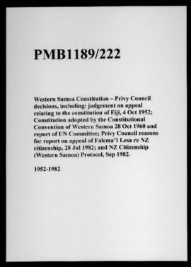 Western Samoa Constitution – Privy Council decisions, including: judgement on appeal relating to ...