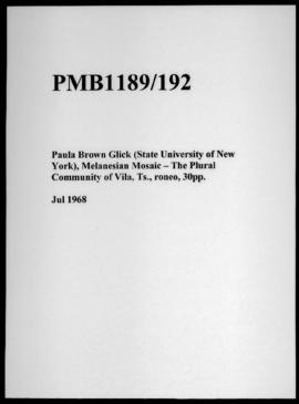 Paula Brown Glick (State University of New York), Melanesian Mosaic – The Plural Community of Vil...