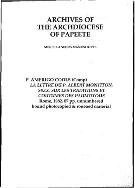 La lettre du P. Albert Montiton ss.cc. sur les traditions et coutumes de Paumotous