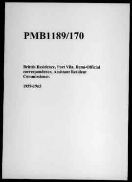 British Residency, Port Vila, Demi-Official correspondence, Assistant Resident Commissioner.