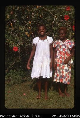 'Janis and Jenemele. First OHS [Onesua High School] students from South West Bay District School'